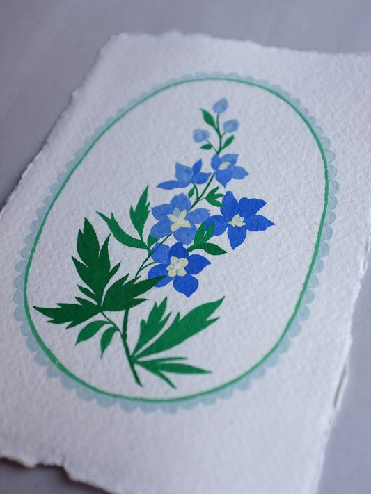 Origineel werk: Ridderspoor - geboortebloem juli