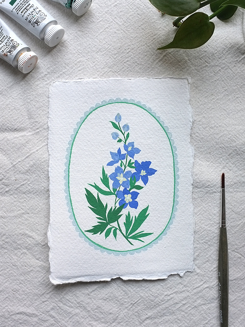 Origineel werk: Ridderspoor - geboortebloem juli