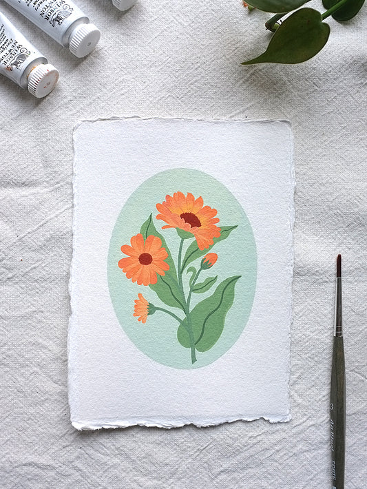 Origineel werk: Goudsbloem - geboortebloem oktober